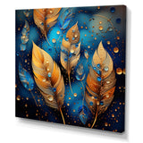 Boho Glam Gold Feathers On Cosmic Blue - Feathers Living Room Wall Art
