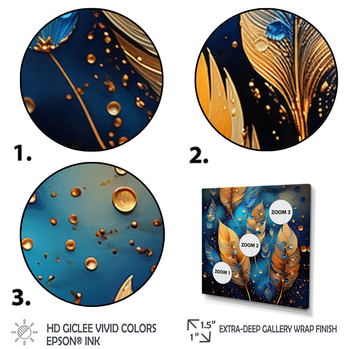 Boho Glam Gold Feathers On Cosmic Blue - Feathers Living Room Wall Art