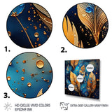Boho Glam Gold Feathers On Cosmic Blue - Feathers Living Room Wall Art