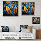 Boho Glam Gold Feathers On Cosmic Blue - Feathers Living Room Wall Art