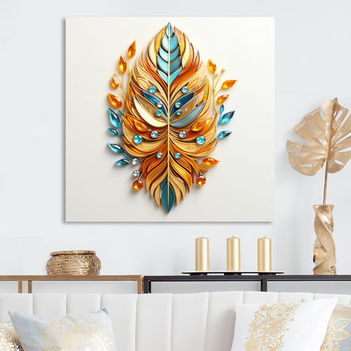 Boho Glam Amber Gold And Turquoise Theater - Feathers Canvas Wall Art