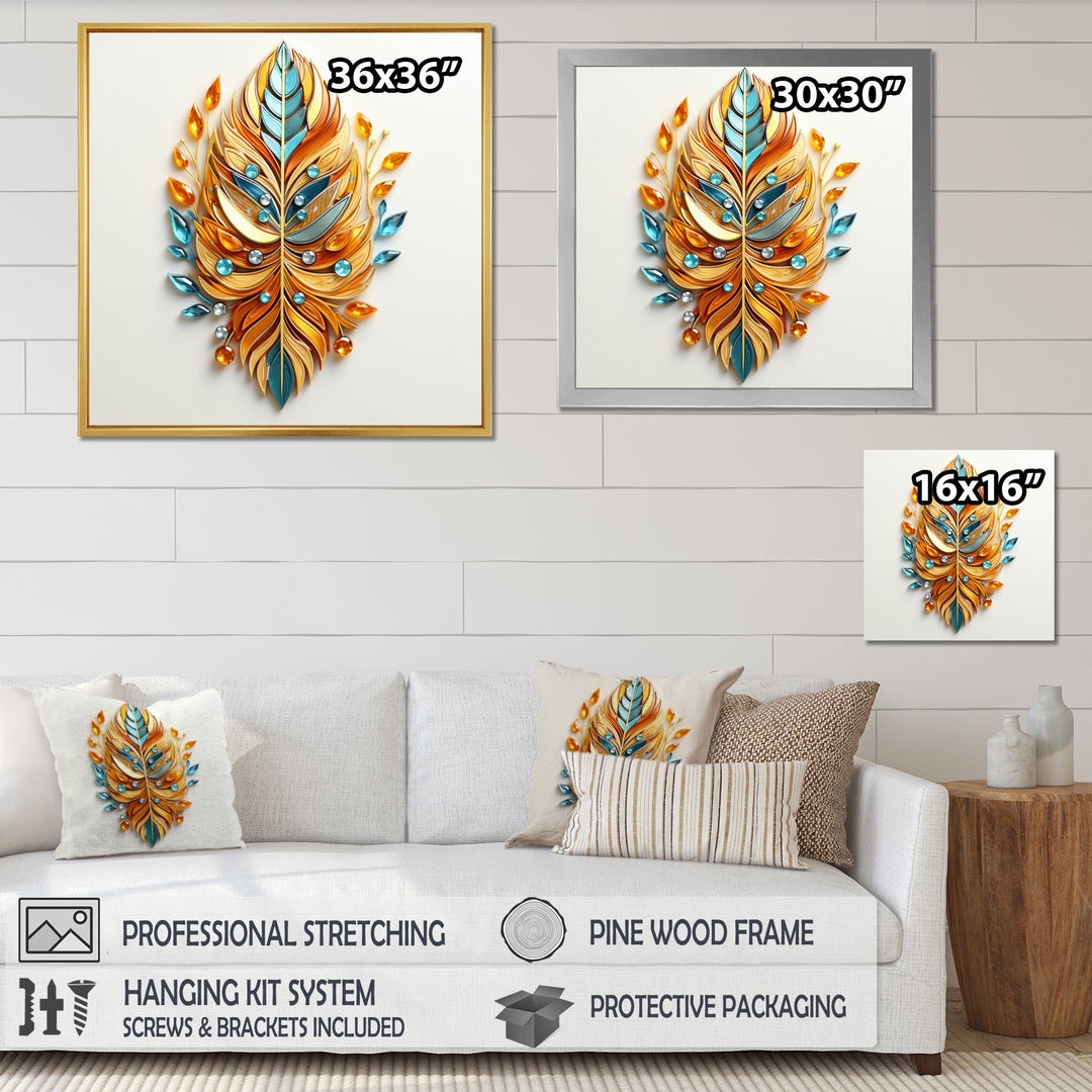 Boho Glam Amber Gold And Turquoise Theater - Feathers Canvas Wall Art