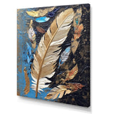 Boho Glam Exquisite Gold On Blue Feather Painting - Feathers Wall Art Prints