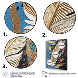 Boho Glam Exquisite Gold On Blue Feather Painting - Feathers Wall Art Prints