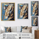 Boho Glam Exquisite Gold On Blue Feather Painting - Feathers Wall Art Prints