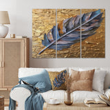 Boho Glam Exquisite Blue Feather On Gold Painting - Multi-Panels