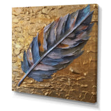 Boho Glam Exquisite Blue Feather On Gold Painting - Feathers Framed Canvas Art