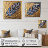 Boho Glam Exquisite Blue Feather On Gold Painting - Feathers Framed Canvas Art