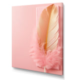 Boho Glam Gold and Pink Feather Elegance - Feathers Living Room Wall Art