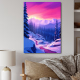 Winter Scenery Pink Evening Glow In The Mountains - Feathers Canvas Wall Art