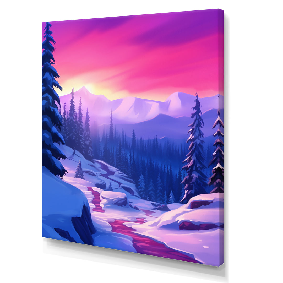 Winter Scenery Pink Evening Glow In The Mountains - Feathers Canvas Wall Art