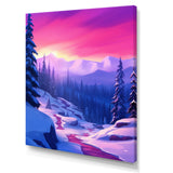 Winter Scenery Pink Evening Glow In The Mountains - Feathers Canvas Wall Art