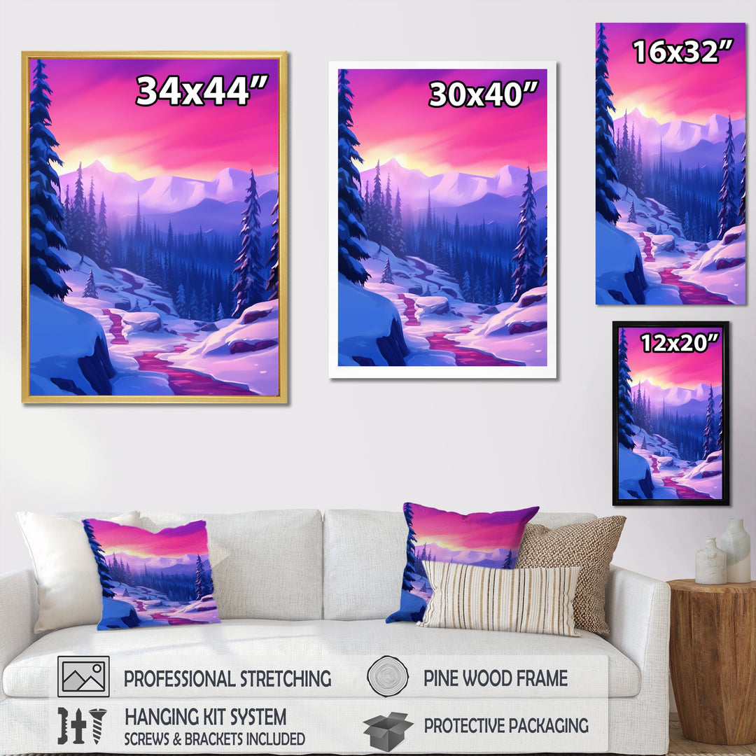 Winter Scenery Pink Evening Glow In The Mountains - Feathers Canvas Wall Art
