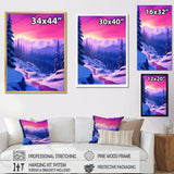 Winter Scenery Pink Evening Glow In The Mountains - Feathers Canvas Wall Art