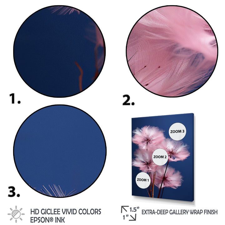 Delicate Pink Dandelion Flowers On Blue Sky - Feathers Wall Art Prints