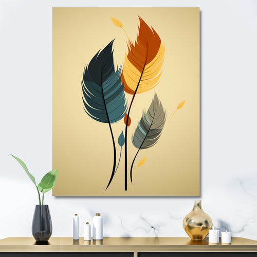 Retro Blue And Amber Orange Boho Feathers - Blue Feathers Wall Art