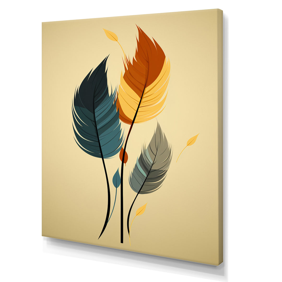 Retro Blue And Amber Orange Boho Feathers - Blue Feathers Wall Art