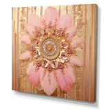 Boho Glam Pink And Gold Dreamcatcher - Feathers Framed Canvas Art