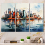 Dreamy New York Scenery Retro Watercolor V - 3-Piece Canvas Wall Art