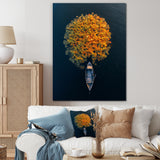Arial View Small Boat On The Calm Lake - Boat Canvas Wall Art