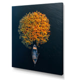 Arial View Small Boat On The Calm Lake - Boat Canvas Wall Art