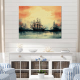 Sailboat At Sunset Vintage Illustration - Boat Canvas Wall Art