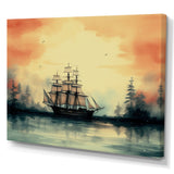 Sailboat At Sunset Vintage Illustration - Boat Canvas Wall Art