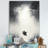 Solitary Fisher Boat Misty Lake Black White - Boat Canvas Wall Art