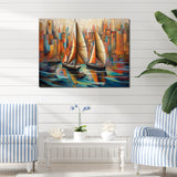 Abstract Sailboats At Sunset Cubist Minimalism - Boat Canvas Wall Art