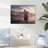 Red Sailboat Sailing Into Arctic Sunset - Boat Canvas Wall Art