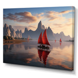 Red Sailboat Sailing Into Arctic Sunset - Boat Canvas Wall Art