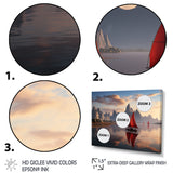 Red Sailboat Sailing Into Arctic Sunset - Boat Canvas Wall Art