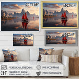Red Sailboat Sailing Into Arctic Sunset - Boat Canvas Wall Art