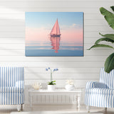 Pink Sailboat Pastel Sunset Reflection - Boat Canvas Wall Art