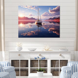 White Sailboat Pink Cloud Sunset Reflection - Boat Canvas Wall Art