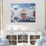 Pink Sailboat White Cloud Sunset Reflection - Boat Canvas Wall Art