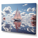 Pink Sailboat White Cloud Sunset Reflection - Boat Canvas Wall Art
