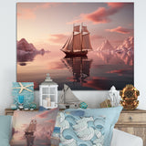 Pink Sailboat Pink Cloud Sunset Reflection - Boat Canvas Wall Art