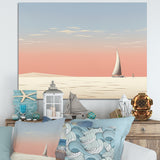 White Sailboat Sailing Into Pink Sunset - Boat Canvas Wall Art