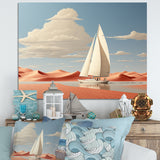White Sailboat Floating Towards Pink Beach - Boat Canvas Wall Art