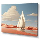 White Sailboat Floating Towards Pink Beach - Boat Canvas Wall Art