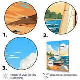 White Sailboat At The Shore Retro Illustration - Boat Canvas Wall Art