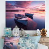 White Longboats Pink Blue Sunset Reflection - Boat Canvas Wall Art