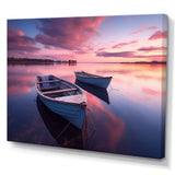 White Longboats Pink Blue Sunset Reflection - Boat Canvas Wall Art