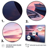 White Longboats Pink Blue Sunset Reflection - Boat Canvas Wall Art