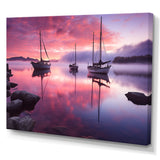White Sailboat Pink Blue Sunset Reflection - Boat Canvas Wall Art
