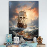 White Majestic Sailboat In Storm - Boat Canvas Wall Art
