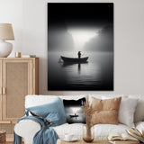 Solitary Longboat Misty Lake Minimal - Boat Canvas Wall Art