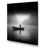 Solitary Longboat Misty Lake Minimal - Boat Canvas Wall Art