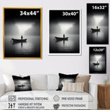 Solitary Longboat Misty Lake Minimal - Boat Canvas Wall Art
